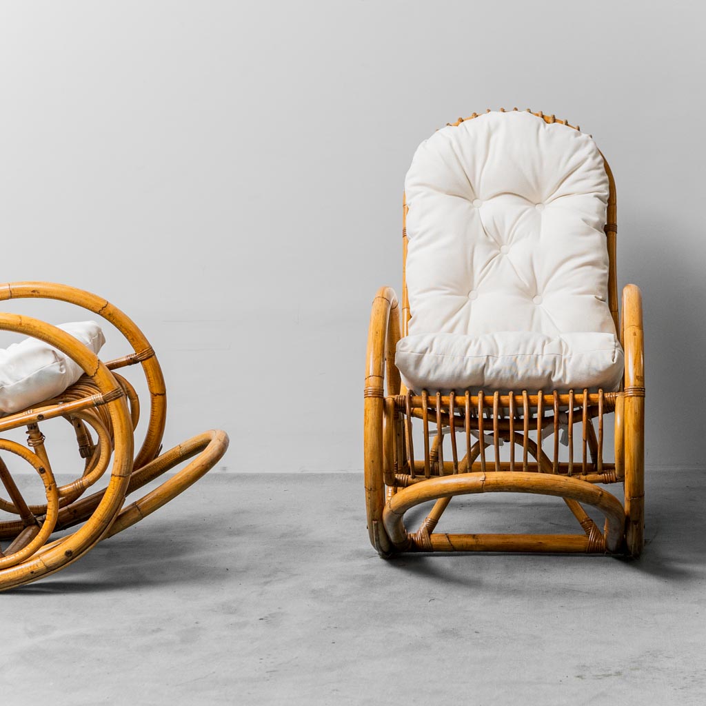 Pair Of Bamboo Rocking Chairs Van Sliedregt Noordwolde Vintage 1970s