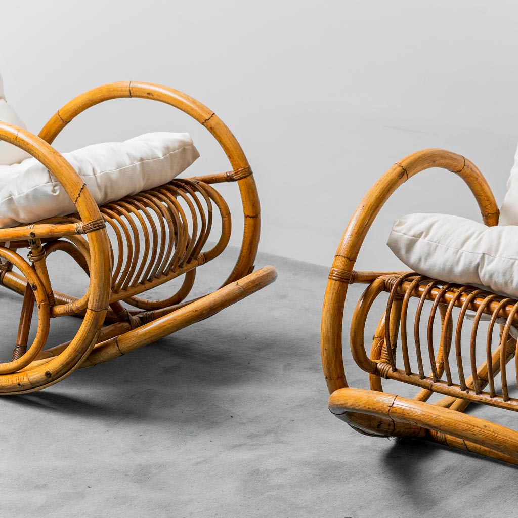 Pair Of Bamboo Rocking Chairs Van Sliedregt Noordwolde Vintage 1970s