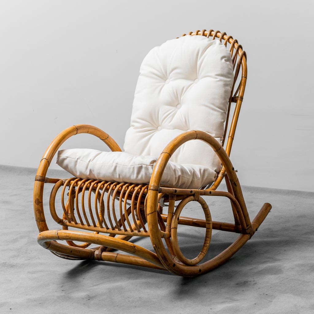 Pair Of Bamboo Rocking Chairs Van Sliedregt Noordwolde Vintage 1970s