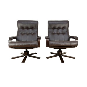 Mid Century Leather Swivel Chairs By Kebe