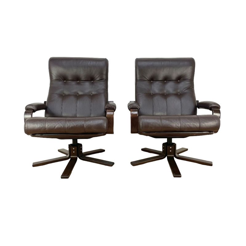 Mid Century Leather Swivel Chairs By Kebe