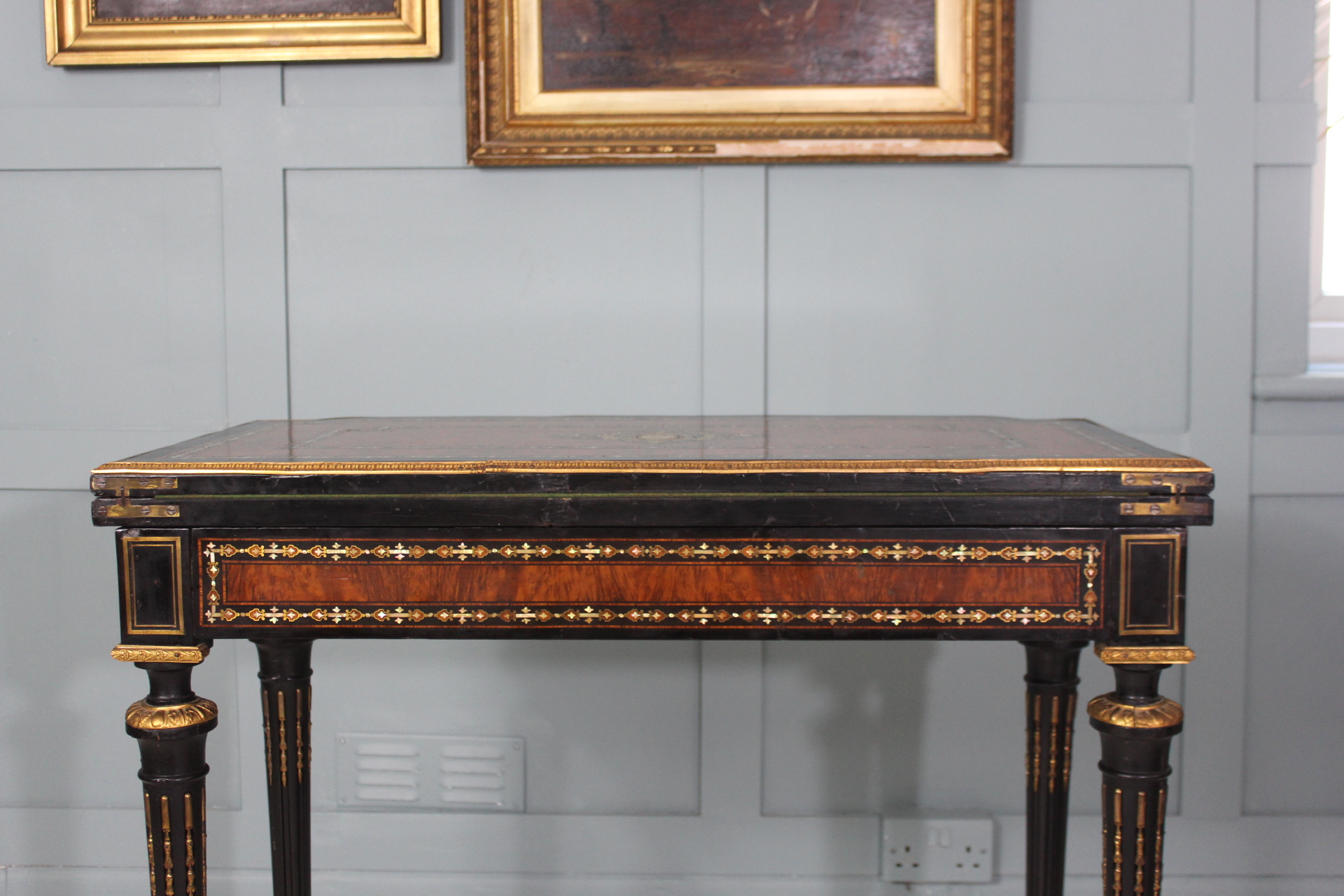 19th century French Napoleon III inlaid card table