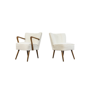 Pair Of White Cream Boucle Cocktail Chairs, 1950s