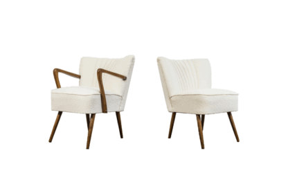 Pair Of White Cream Boucle Cocktail Chairs, 1950s