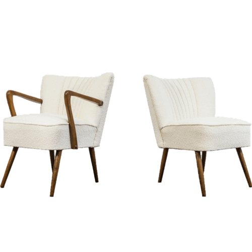 Pair Of White Cream Boucle Cocktail Chairs, 1950s