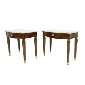 Pair of Neoclassical Style Marble and Mahogany Bedside Tables