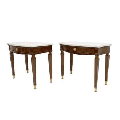 Pair of Neoclassical Style Marble and Mahogany Bedside Tables