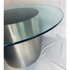 Vintage American Steel Drum Glass Circular Dining Table Brueton Style, 1970s