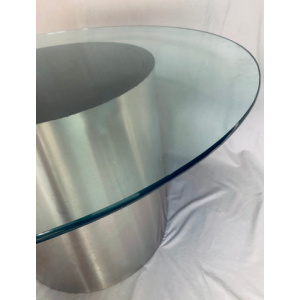 Vintage American Steel Drum Glass Circular Dining Table Brueton Style, 1970s