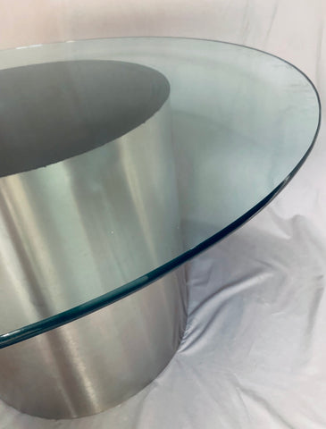 Vintage American Steel Drum Glass Circular Dining Table Brueton Style, 1970s