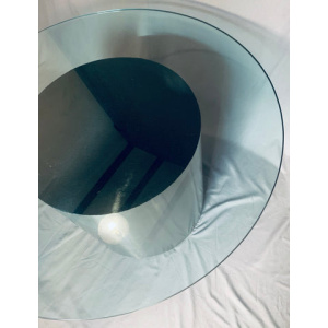 Vintage American Steel Drum Glass Circular Dining Table Brueton Style, 1970s
