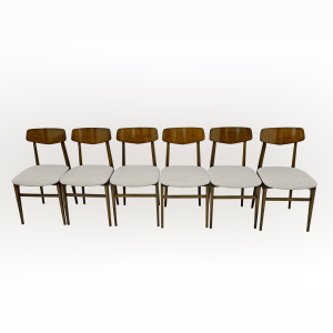 Set of Six Walnut-Stained Beech and Bouclè Fabric Dining Chairs, Denmark, 1960s