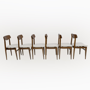 Set of Six Walnut-Stained Beech and Bouclè Fabric Dining Chairs, Denmark, 1960s