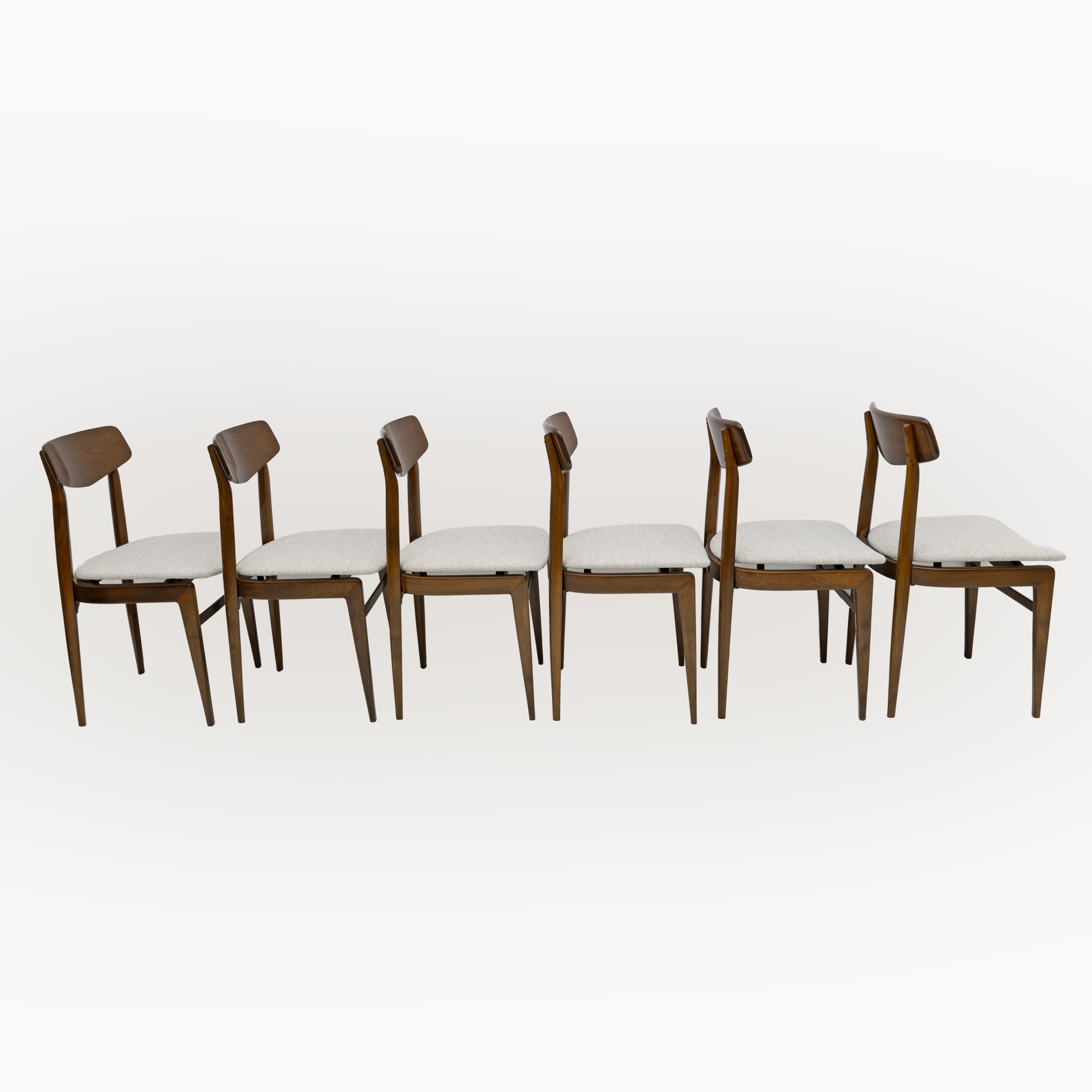 Set of Six Walnut-Stained Beech and Bouclè Fabric Dining Chairs, Denmark, 1960s