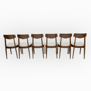 Set of Six Walnut-Stained Beech and Bouclè Fabric Dining Chairs, Denmark, 1960s