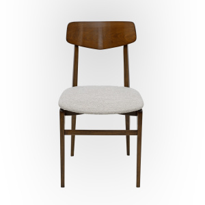 Set of Six Walnut-Stained Beech and Bouclè Fabric Dining Chairs, Denmark, 1960s