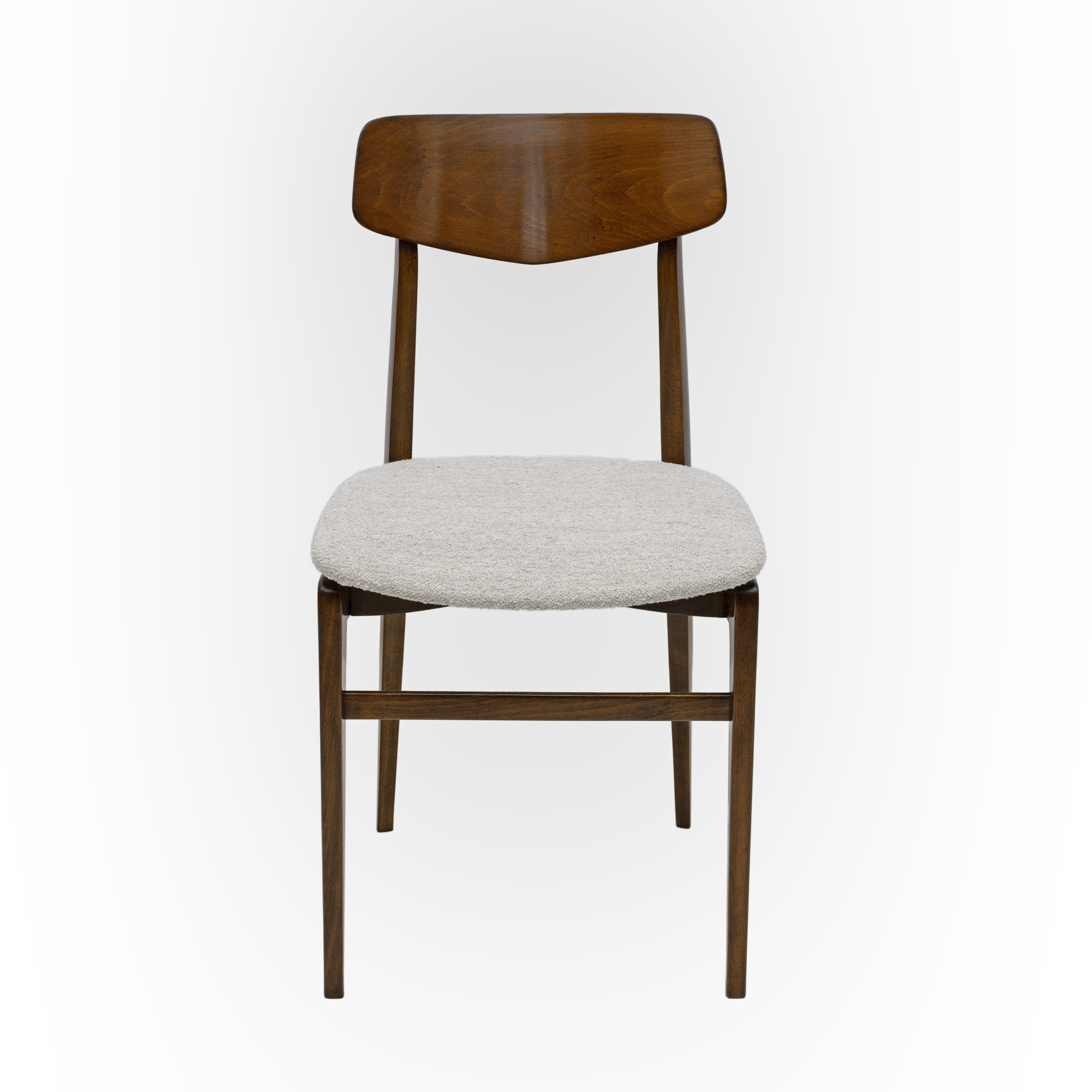 Set of Six Walnut-Stained Beech and Bouclè Fabric Dining Chairs, Denmark, 1960s