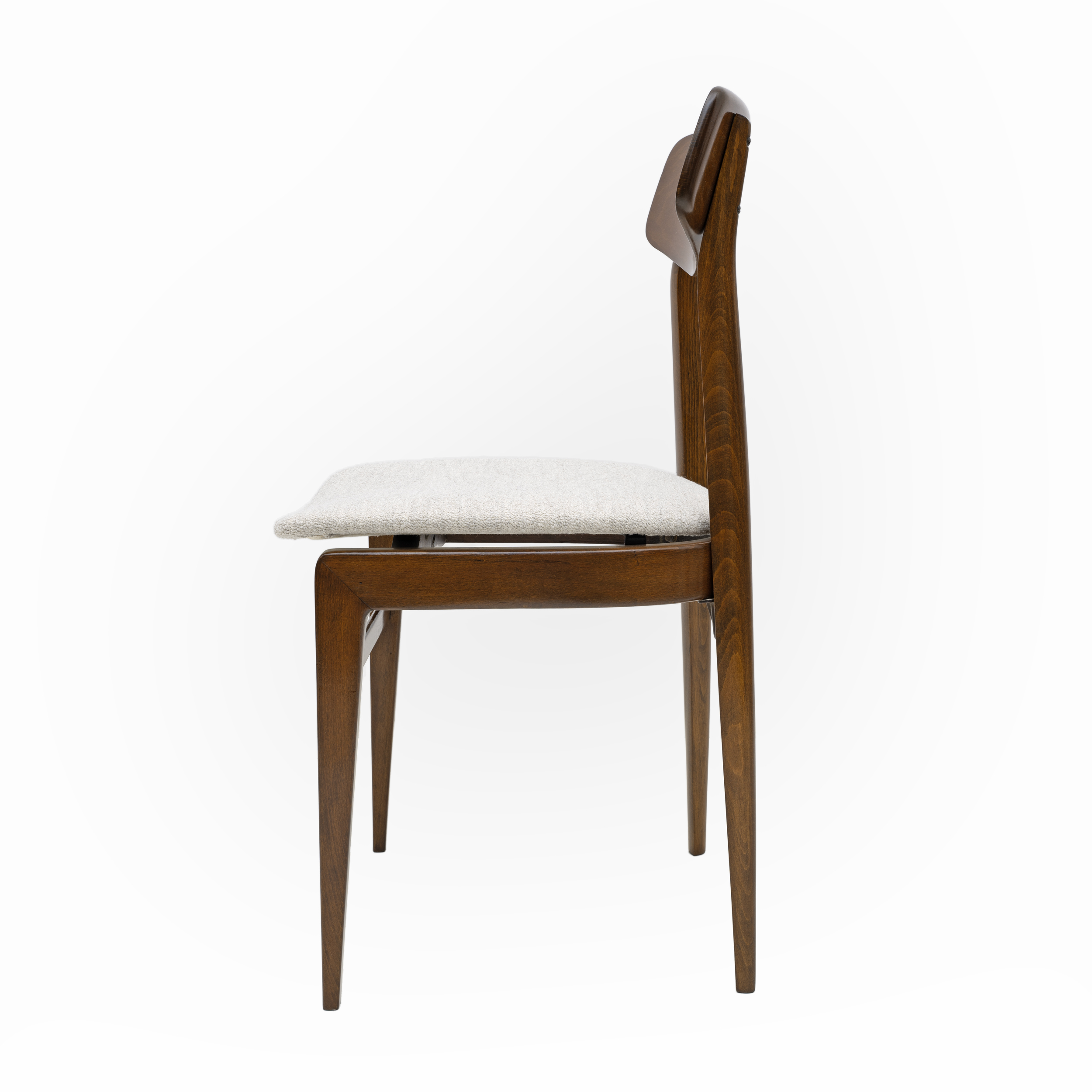 Set of Six Walnut-Stained Beech and Bouclè Fabric Dining Chairs, Denmark, 1960s
