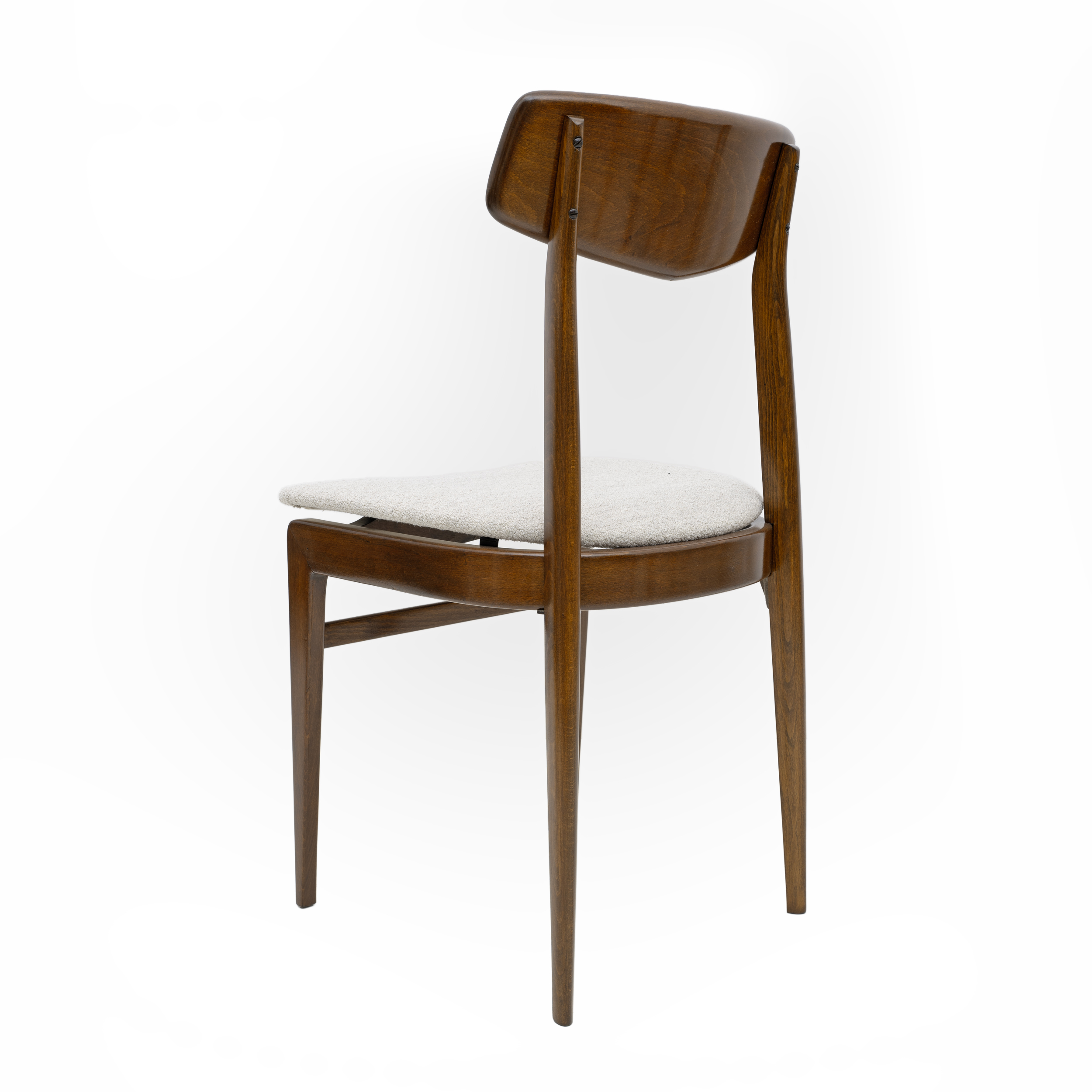 Set of Six Walnut-Stained Beech and Bouclè Fabric Dining Chairs, Denmark, 1960s