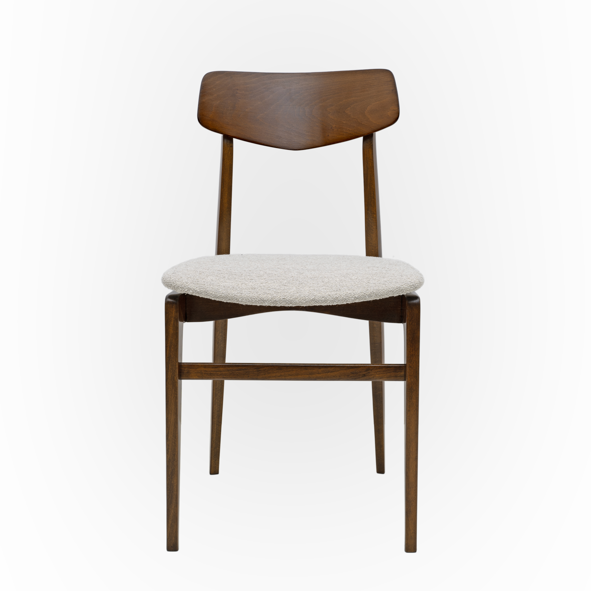 Set of Six Walnut-Stained Beech and Bouclè Fabric Dining Chairs, Denmark, 1960s