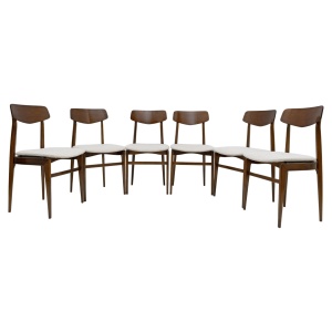Set of Six Walnut-Stained Beech and Bouclè Fabric Dining Chairs, Denmark, 1960s