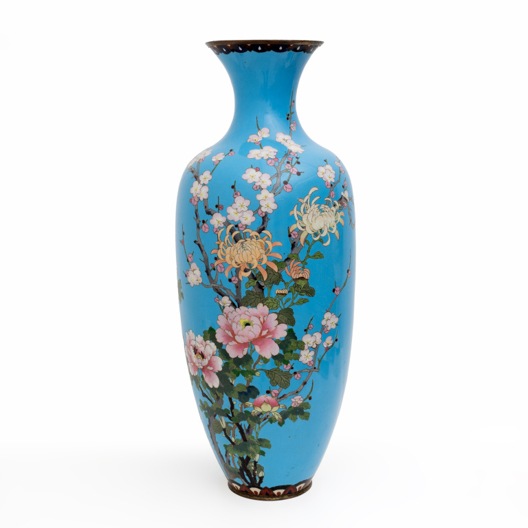 19th Century Large Japan Vase "Cloisonne" With Floral Decoration, Meiji Period