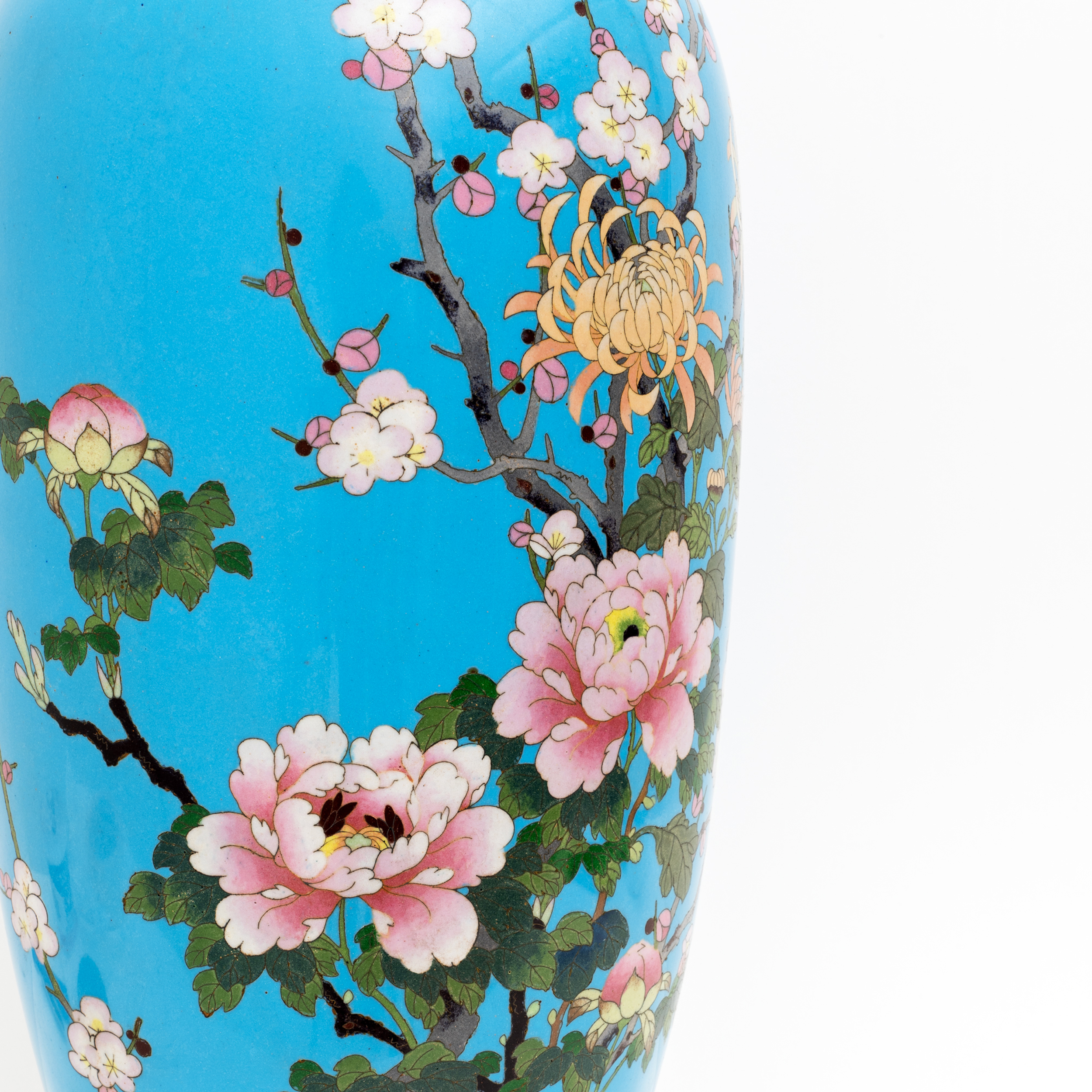 19th Century Large Japan Vase "Cloisonne" With Floral Decoration, Meiji Period