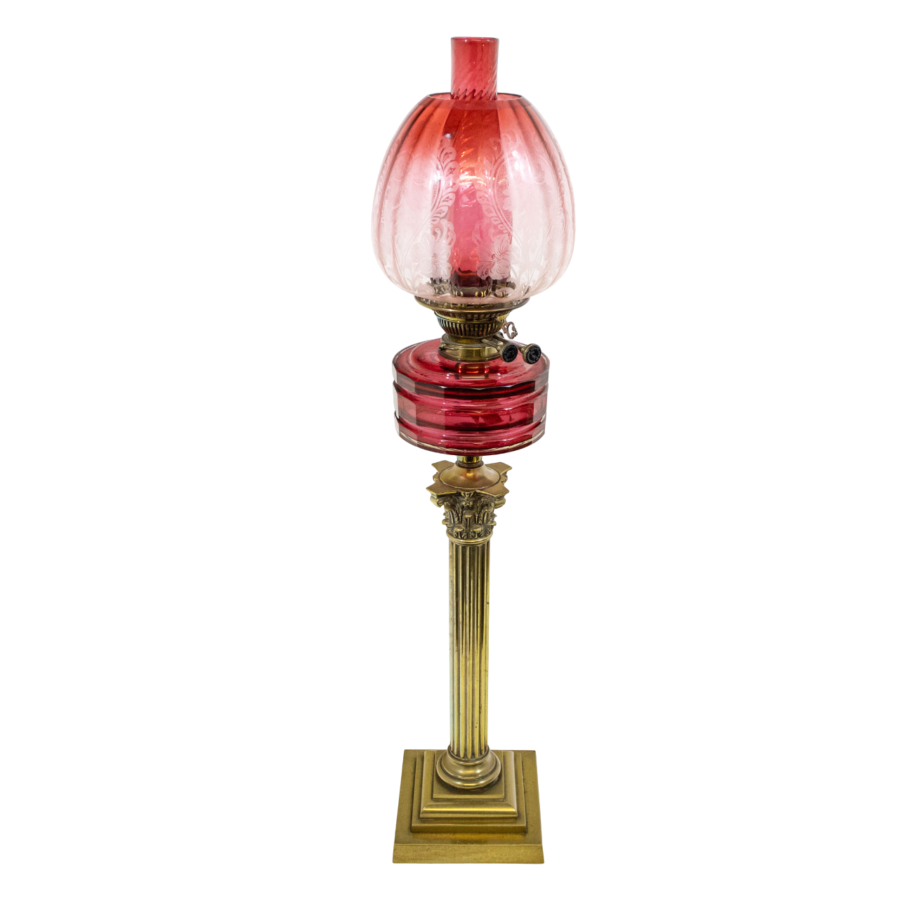 Victorian Oil Lamp with Original Cranberry Glass