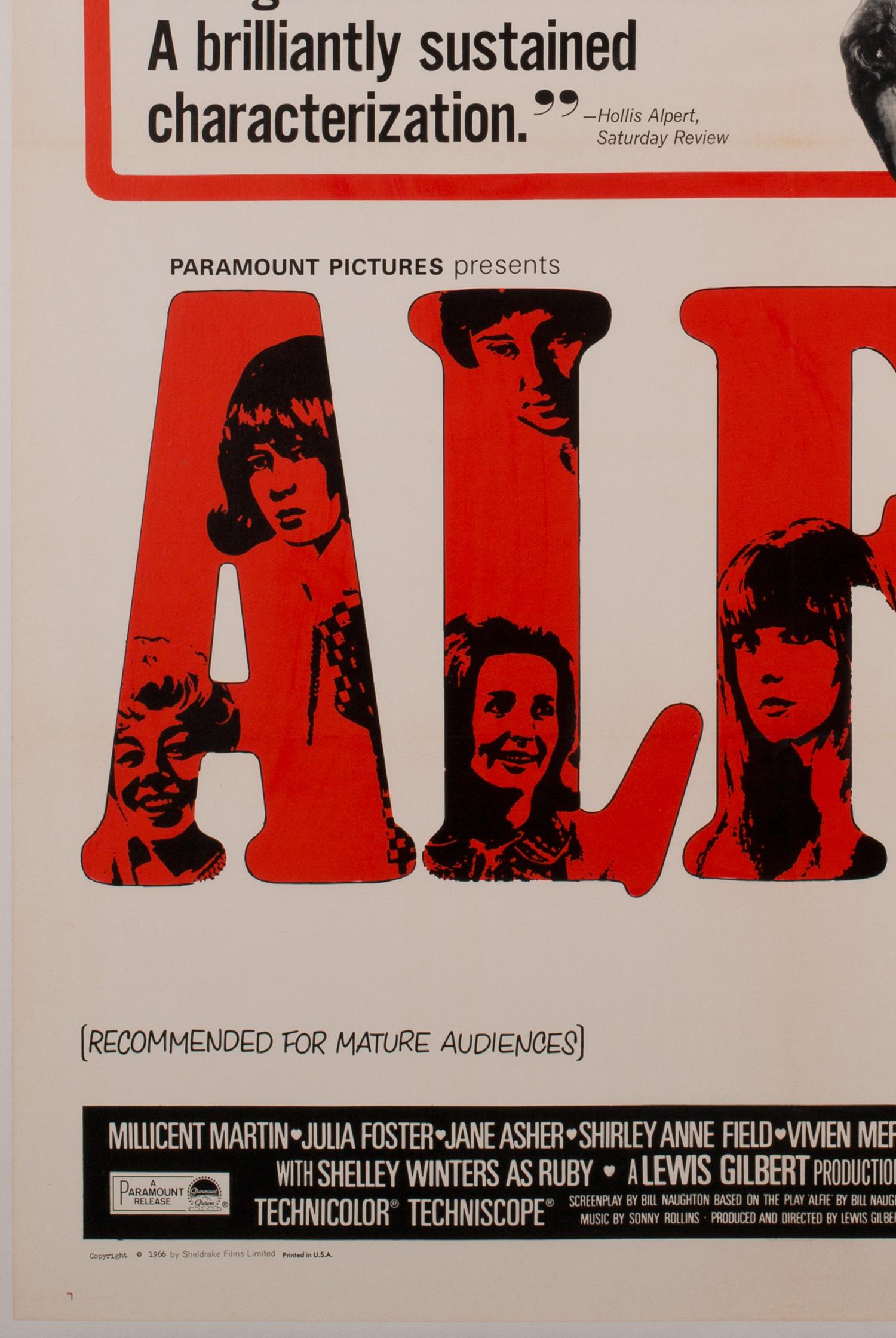 Alfie US 1 Sheet, Film Movie Poster 1966 Linen Backed