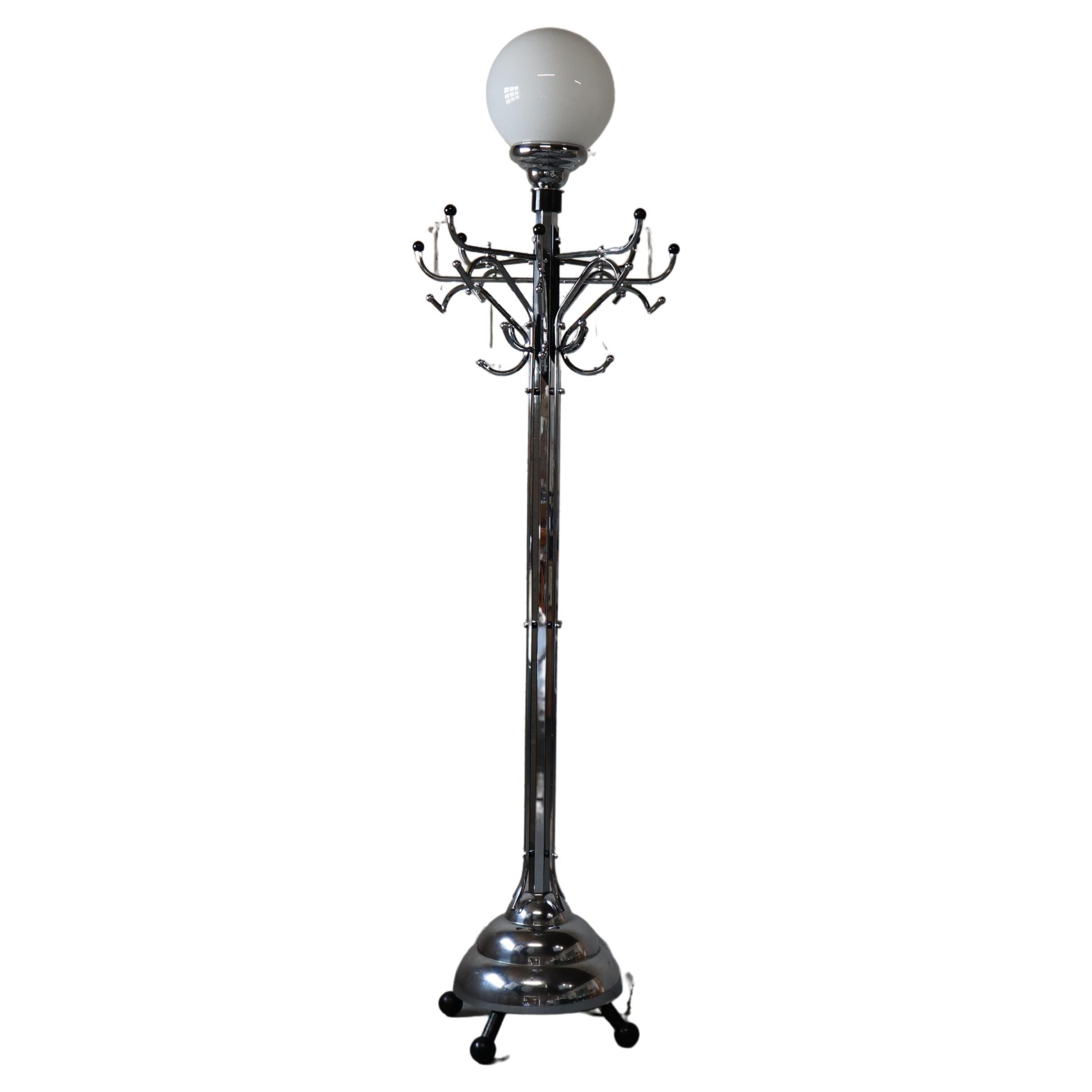 Large Art Deco chromed coat rack/floor lamp, early 20th century