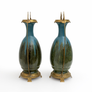 Pair of Art Nouveau Jugendstil Bronze and Ceramic Vases Otto Eckman Style, 1900s