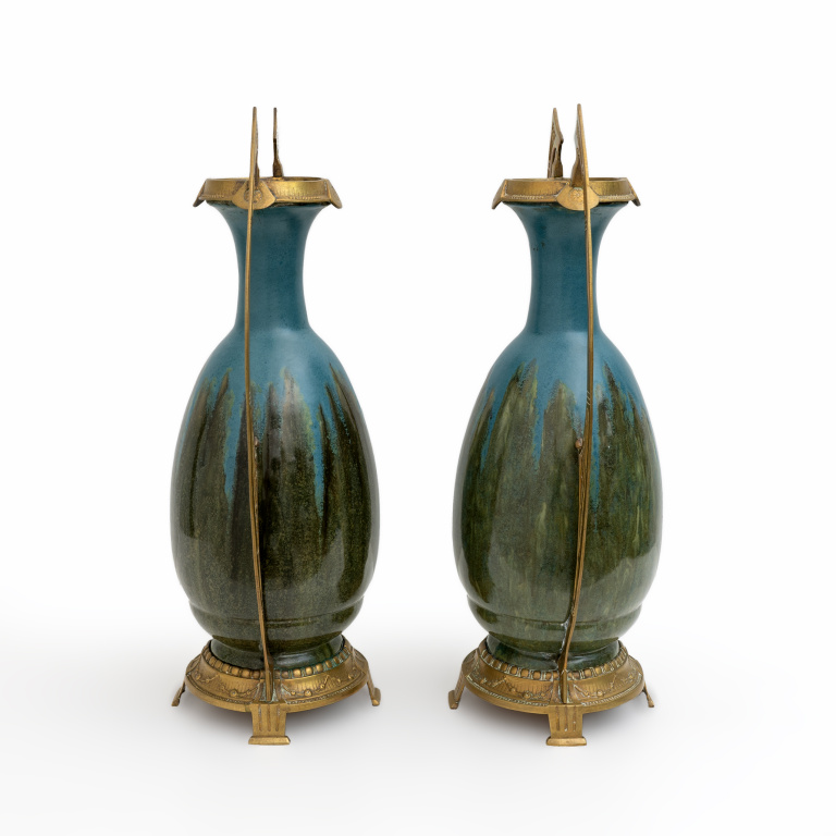 Pair of Art Nouveau Jugendstil Bronze and Ceramic Vases Otto Eckman Style, 1900s - Image 4