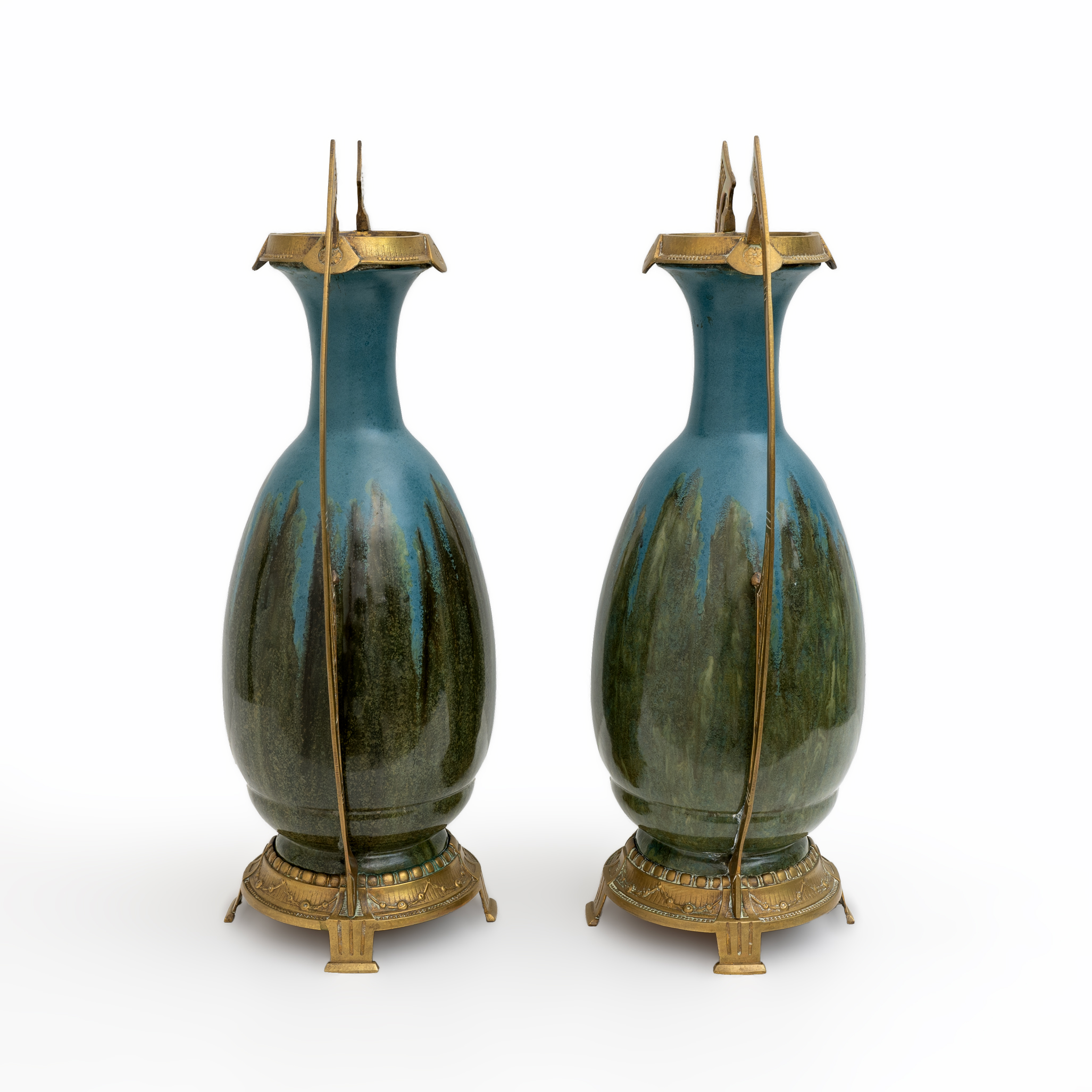 Pair of Art Nouveau Jugendstil Bronze and Ceramic Vases Otto Eckman Style, 1900s