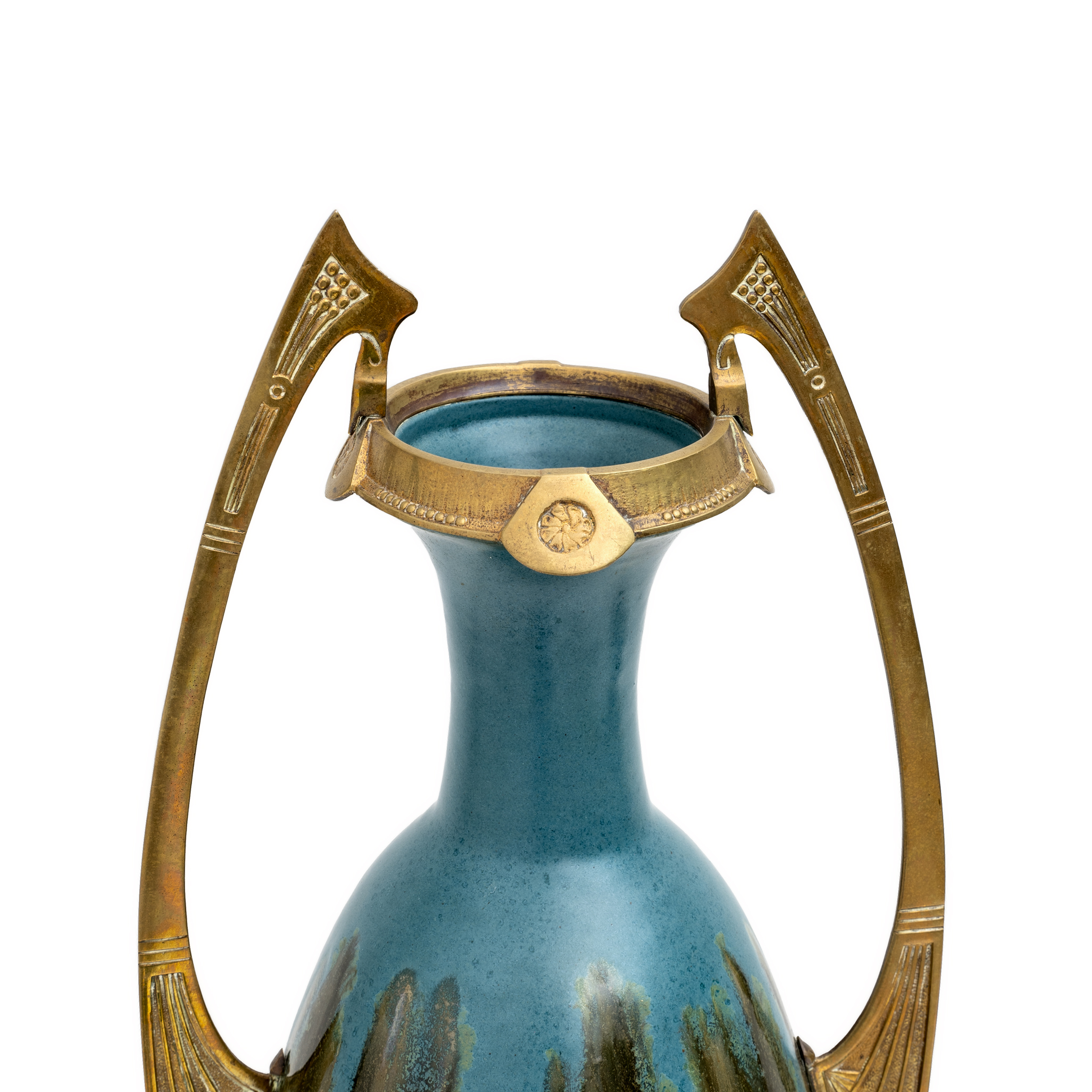 Pair of Art Nouveau Jugendstil Bronze and Ceramic Vases Otto Eckman Style, 1900s
