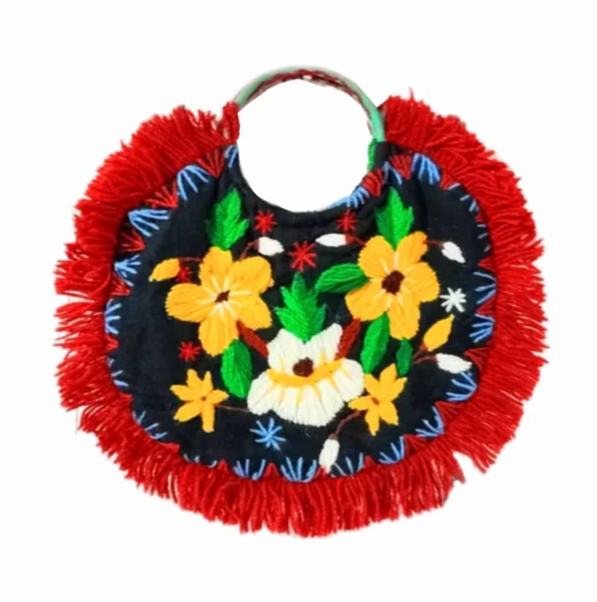 1930s/1940s Handmade Crewel Work Embroidered Round Bag