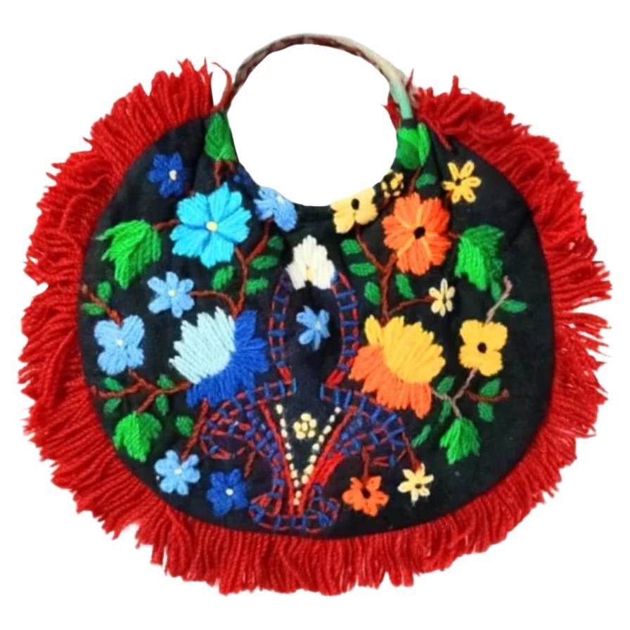 1930s/1940s Handmade Crewel Work Embroidered Round Bag