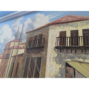 1970s Large Scale Oil on Canvas Harbour Scene Painting. Antique/Vintage/Art