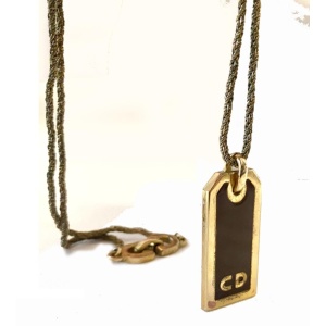 1980s Christian Dior Enameled Logo Pendant Necklace
