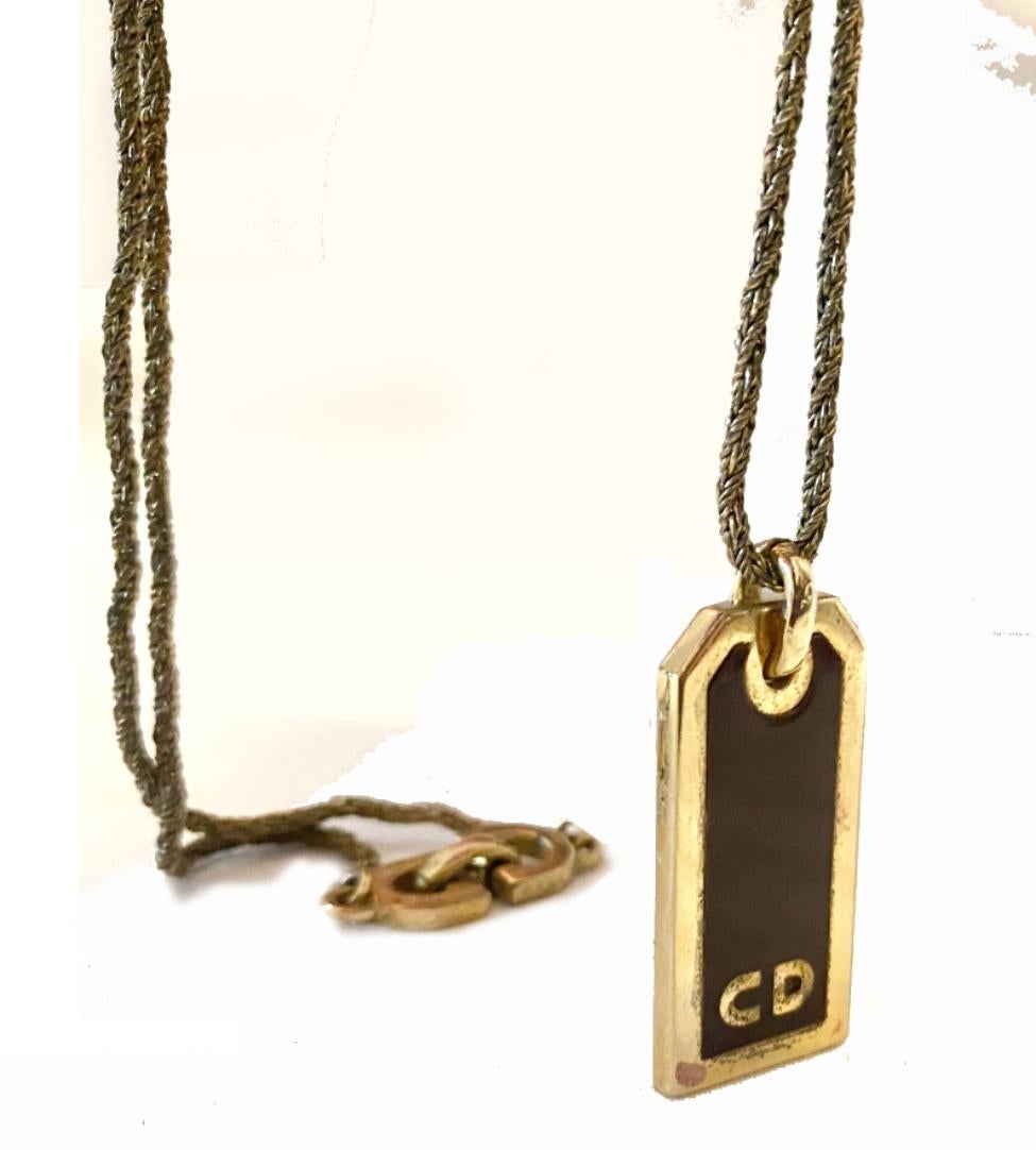 1980s Christian Dior Enameled Logo Pendant Necklace
