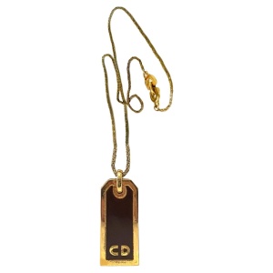 1980s Christian Dior Enameled Logo Pendant Necklace