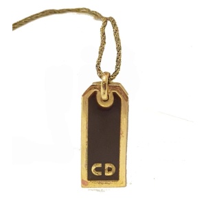 1980s Christian Dior Enameled Logo Pendant Necklace