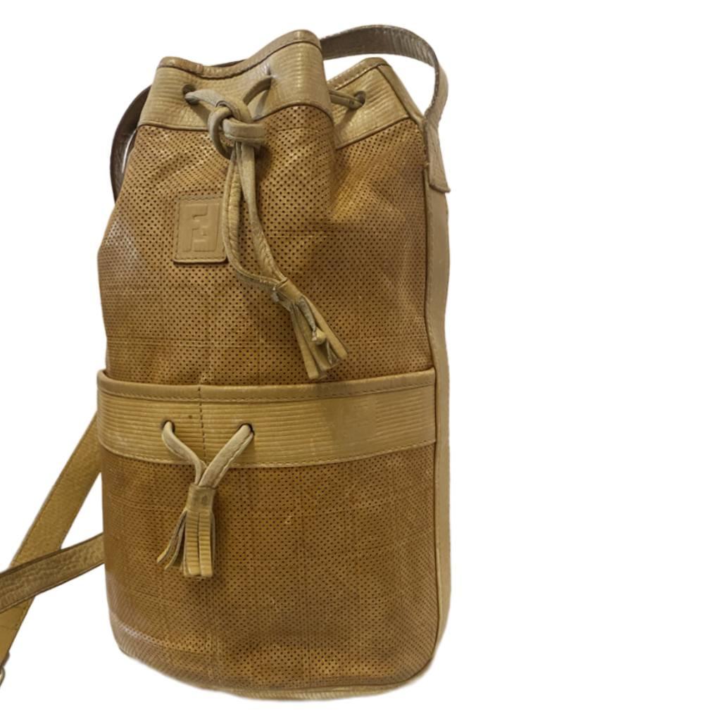 1980s Fendi Beige Brown Tall Leather Bucket Bag
