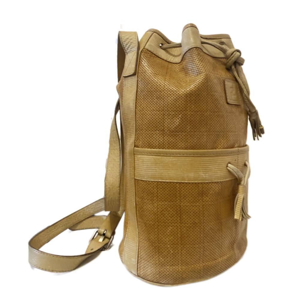 1980s Fendi Beige Brown Tall Leather Bucket Bag