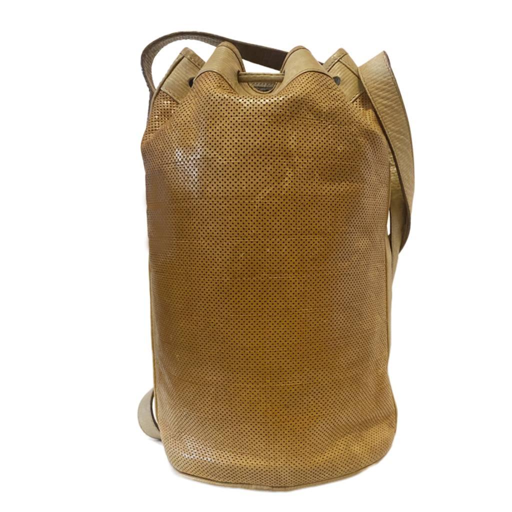 1980s Fendi Beige Brown Tall Leather Bucket Bag