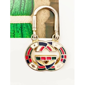 1980s Gucci Interlocking Logo Metal Enamel Keyring