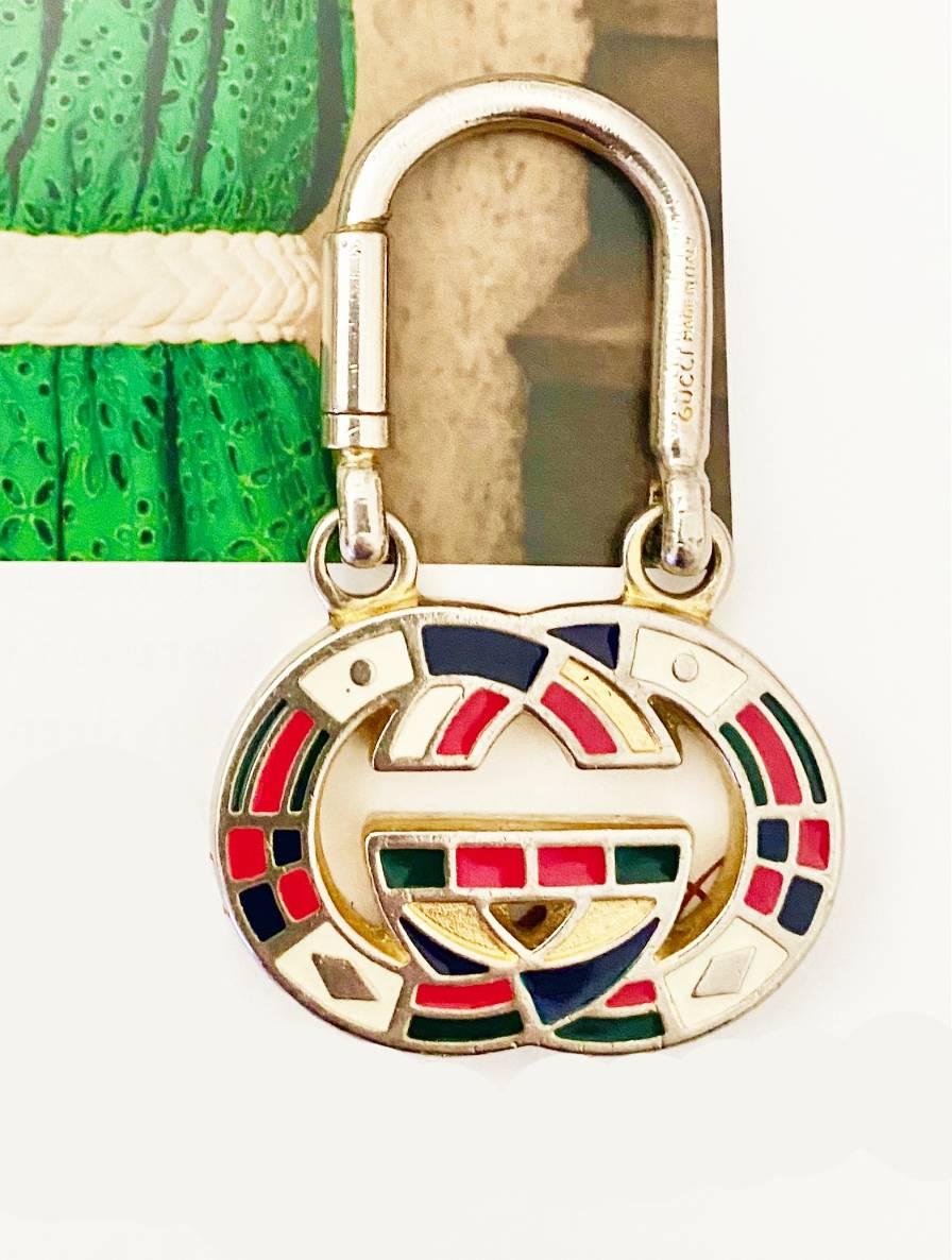 1980s Gucci Interlocking Logo Metal Enamel Keyring
