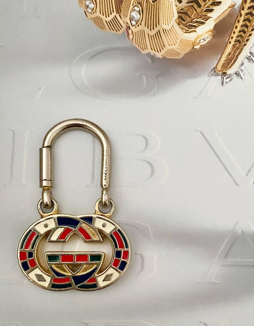 1980s Gucci Interlocking Logo Metal Enamel Keyring