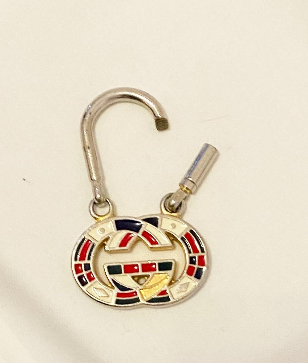 1980s Gucci Interlocking Logo Metal Enamel Keyring