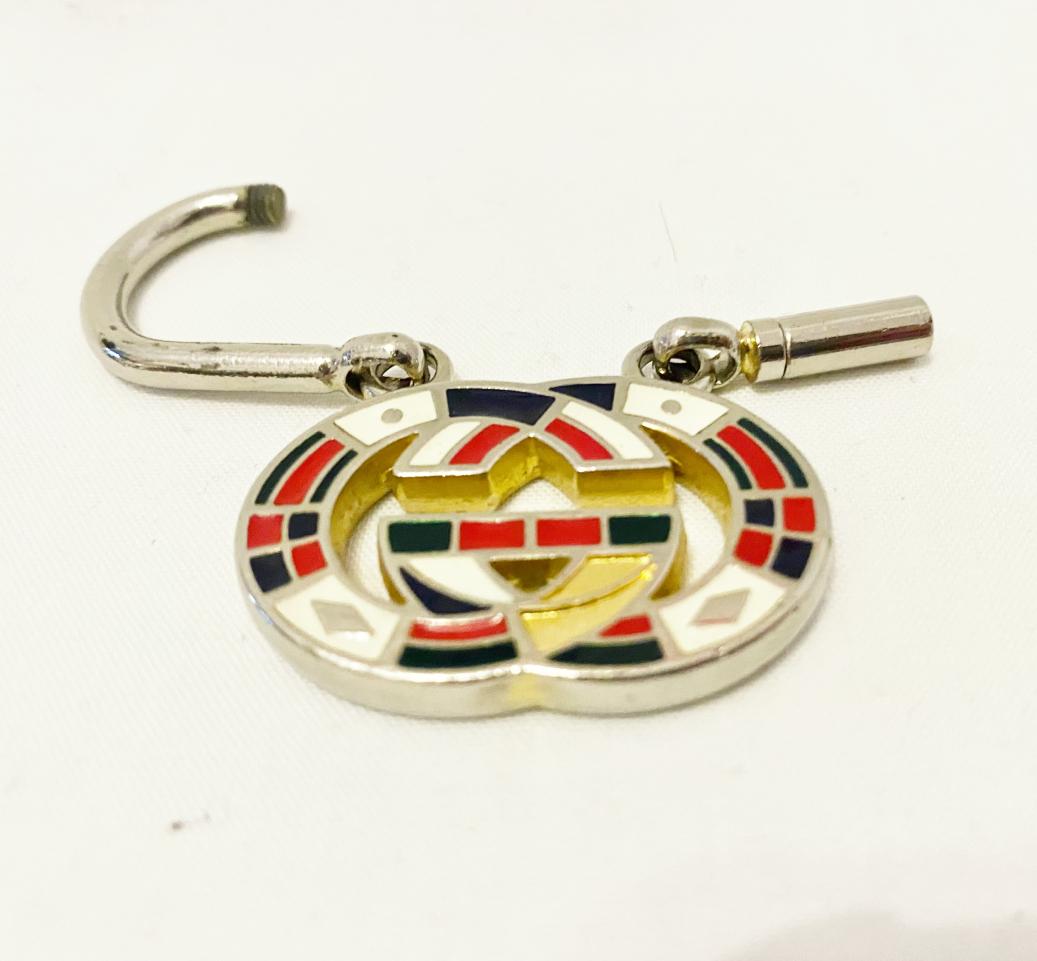 1980s Gucci Interlocking Logo Metal Enamel Keyring