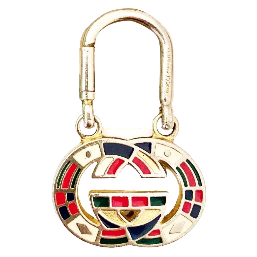 1980s Gucci Interlocking Logo Metal Enamel Keyring